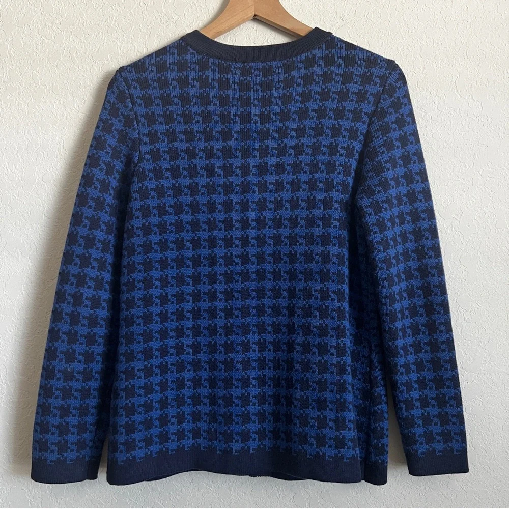 The TOG SHOP Houndstooth Knit Cardigan Sweater Navy Blue Two-Tone PS